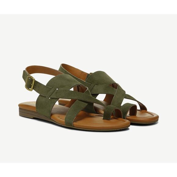 Franco Sarto Gia Suede Slip On Flat Strappy Sandals Green Women's Size 6.5 NWT - Picture 1 of 8
